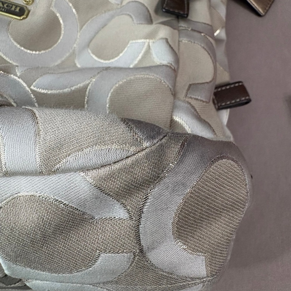 Coach Hobo Womens Medium Beige Signature Optic Art Jacquard Leather Trim Bag - Picture 16 of 16